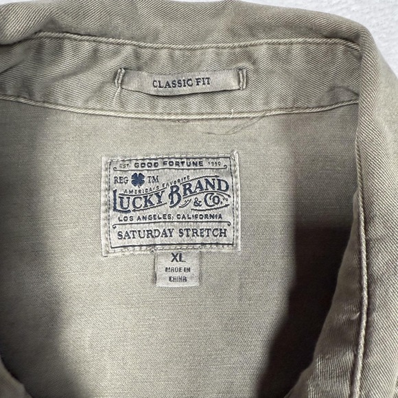 Lucky Brand Shirt Mens Extra Large Olive Green Saturday Stretch Western Snap - Picture 3 of 8
